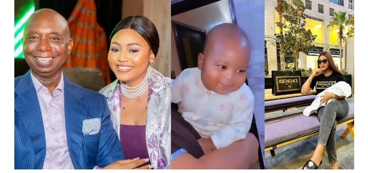 “His father’s carbon copy” – Reactions as Regina Daniels shares clearer view of second son, Khalifa (Video)