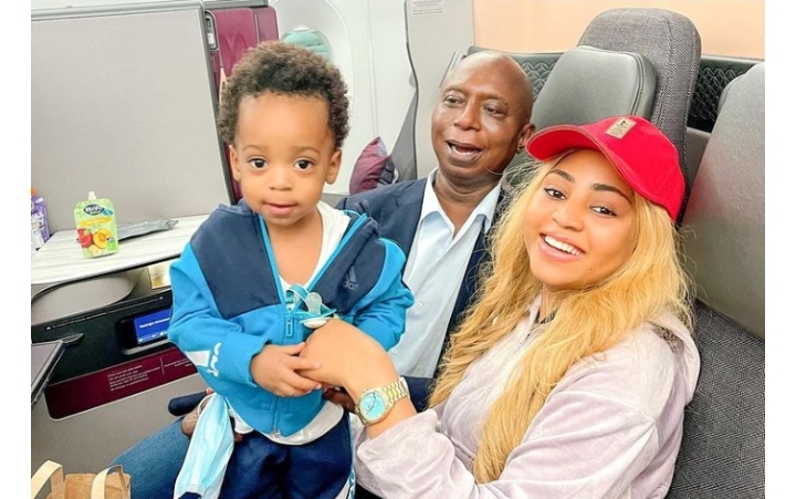 “His father’s carbon copy” – Reactions as Regina Daniels shares clearer view of second son, Khalifa (Video)