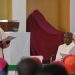 Pope Francis (R) attends a meeting with bishops, priests, deacons, consecrated persons and seminarians at the Cathedral of Saint Therese in Juba, South Sudan, on February 4, 2023. – Pope Francis will meet South Sudan’s religious leaders, who work with the poor and marginalised and are deeply respected in the devout country where 60 percent of its 12 million people are Christian. (Photo by Tiziana FABI / AFP)