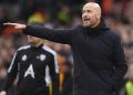 Manchester United’s Dutch manager Erik ten Hag gestures on the touchline during the English Premier League football match between Leeds United and Manchester United at Elland Road in Leeds, northern England on February 12, 2023. (Photo by Oli SCARFF / AFP) /