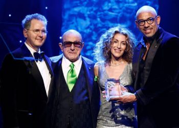 (L-R) Honoree Craig Kallman, Clive Davis, Honoree Julie Greenwald, and CEO of The Recording Academy Harvey Mason jr. speak onstage during the Pre-GRAMMY Gala & GRAMMY Salute to Industry Icons Honoring Julie Greenwald and Craig Kallman on February 04, 2023 in Los Angeles, California. Emma McIntyre/Getty Images for The Recording Academy/AFP (Photo by Emma McIntyre / GETTY IMAGES NORTH AMERICA / Getty Images via AFP)