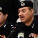 Moazzam Jah Ansari (R), head of the Khyber-Pakhtunkhwa province police force, speaks during a press conference at the Police Headquarters in Peshawar on February 2, 2023. – The death toll from a blast at a Pakistan mosque targeting police officers has been revised down to 84, police officials said on February 2. (Photo by Abdul MAJEED / AFP)