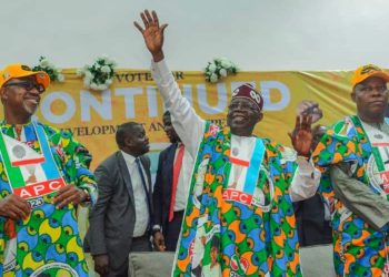 All Progressives Congress (APC) presidential candidate, Bola Ahmed Tinubu and his running mate, Kashim Shettima, during the party’s campaign rally in Abeokuta.