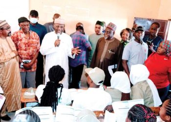 Chairman, Independent National Electoral Commission (INEC), Prof. Mahmood Yakubu, inspecting the training centres for supervisory presiding officers and presiding officers in Abuja… yesterday PHOTO: LUCY LADIDI ATEKO