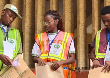 Sorting and counting of votes at Ward 03, Unit 03, St Peters Primary School, Ikeja, Lagos State on Saturday, February 25, 2023