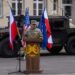 Commander of US Army Garrison Poland Col Jorge M Fonseca speaks during the inauguration ceremony of the permanent US Army Garrison Poland, at Camp Kosciuszko in Poznan, on March 21, 2023. – The United States inaugurated its first permanent military garrison in Poland on March 21, 2023, which the US ambassador in Warsaw said was a sign of Nato’s unity “in the face of Russian the aggression”. (Photo by Wojtek RADWANSKI / AFP)