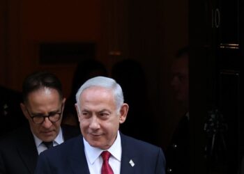 Israel’s Prime Minister Benjamin Netanyahu leaves from 10 Downing Street in central London on March 24, 2023, ahead following a meeting with Britain’s Prime Minister. (Photo by ISABEL INFANTES / AFP)