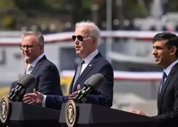 Australia’s Prime Minister Anthony Albanese, US President Joe Biden and British Prime Minister Rishi Sunak PHOTO: AFP