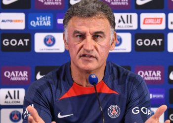 Paris-Saint-Germain (PSG) head coach Christophe Galtier. (Photo by Bertrand GUAY / AFP)