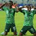 Flying Eagles celebrating their winning goal during the African U-20 Nations Cup quarterfinal game against Hippos of Uganda in Egypt…yesterday