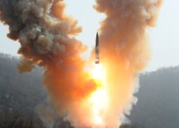 This picture taken on March 19, 2023 and released by North Korea’s official Korean Central News Agency (KCNA) on March 20, 2023 shows a warhead missile launch exercise simulating a tactical nuclear attack in Cholsan county, North Pyongan Province. – North Korean leader Kim Jong Un led two days of military drills “simulating a nuclear counterattack”, including the firing of a ballistic missile carrying a mock nuclear warhead, state news agency KCNA reported on March 20. (Photo by STR / KCNA VIA KNS / AFP) / South Korea OUT / SOUTH KOREA OUT /