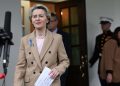 European Commission President Ursula von der Leyen speaks to reporters outside of the West Wing following a meeting with US President Joe Biden at the White House in Washington, DC, on March 10, 2023. (Photo by MANDEL NGAN / AFP)