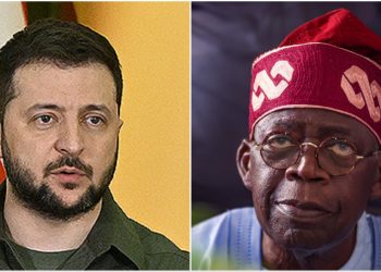 A photo combination of Volodymyr Zelensky and Bola Tinubu