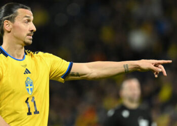 Sweden’s forward Zlatan Ibrahimovic reacts after the UEFA Euro 2024 group F qualification football match Sweden v Belgium at the Friends Arena in Solna, outside Stockholm, on March 24, 2023. (Photo by Jonathan NACKSTRAND / AFP)