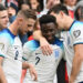 England’s midfielder Bukayo Saka (2R) celebrates scoring his team’s second goal during the UEFA Euro 2024 group C qualification football match between England and Ukraine at Wembley Stadium in London on March 26, 2023. (Photo by Glyn KIRK / AFP)