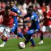 Everton’s Senegalese midfielder Idrissa Gueye (C) vies with Manchester United’s English striker Jadon Sancho (L) during the English Premier League football match between Manchester United and Everton at Old Trafford in Manchester, north west England, on April 8, 2023. (Photo by Paul ELLIS / AFP)