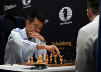 (FILES) Ding Liren became China’s first world chess champion on April 30, 2023 (Photo by Pierre-Philippe MARCOU / AFP)