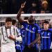 Inter Milan’s forward Romelu Lukaku (C) celebrates after scoring a goal during the Italian Cup semi-final first leg football match between Juventus and Inter Milan on April 4 2023 at the “Allianz Stadium” in Turin. (Photo by Marco BERTORELLO / AFP)