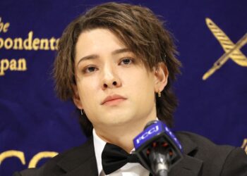 Kauan Okamoto, former member of Johnny’s Jr, speaking to press on Wednesday 12 April 2023

(Yoshio Tsunoda/AFLO/Shutterstock)