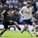 Brentford’s German midfielder Kevin Schade (L) vies with Tottenham Hotspur’s Welsh defender Ben Davies during the English Premier League football match between Tottenham Hotspur and Brentford at Tottenham Hotspur Stadium in London, on May 20, 2023. (Photo by Glyn KIRK / AFP)