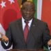 South African President Cyril Ramaphoasa speaks during a press conference during the visit of Singapore’s Prime Minister Lee Hsien Loong (not seen) at the South African Parliament in Cape Town on May 16, 2023. (Photo by RODGER BOSCH / AFP)