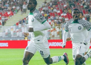 Golden Eaglets celebrating a goal against South Africa in their last group game of the ongoing Algeria 2023 African U-17 Cup of Nations.