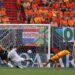 Netherlands’ midfielder Georginio Wijnaldum (3rd-R) scores his team’s second goal during the UEFA Nations League football match for third place between Netherlands and Italy at the De Grolsch Veste Stadium in Enschede, on June 18, 2023. (Photo by SIMON WOHLFAHRT / AFP)