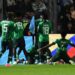 Nigeria's forward Ibrahim Muhammad (C-covered) celebrates with teammates after scoring a goal during the Argentina 2023 U-20 World Cup round of 16 football match between Argentina and Nigeria at the San Juan del Bicentenario stadium in San Juan, Argentina, on May 31, 2023. (Photo by Andres Larrovere / AFP) (Photo by ANDRES LARROVERE/AFP via Getty Images)