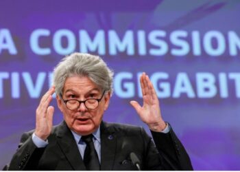 European Internal Market and Industry Commissioner Thierry Breton speaks at a news conference in Brussels, Belgium February 23, 2023. REUTERS/Yves Herman/File Photo