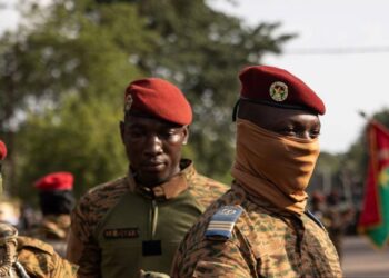 Capitaine Ibrahim Traore, Burkina Faso’s new president, arrives at the ceremony for the 35th anniversary of Thomas Sankaraís assassination, in Ouagadougou, on October 15, 2022. His government has suspended French television news channel, LCI, citing lack of objectivity and credibility in its reporting on the jihadist insurgency in the country. . (Photo by OLYMPIA DE MAISMONT / AFP)