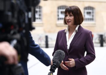 Britain’s main opposition Labour Party Shadow Chancellor of the Exchequer Rachel Reeves speaks to members of the media after appearing on the BBC’s ‘Sunday Morning’ political television show on July 9, 2023 (Photo by HENRY NICHOLLS / AFP)