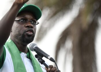 (FILES) The opponent Ousmane Sonko, mayor of Ziguinchor, speaks during a rally of the Senegalese opposition at the Place de l’Obelisque in Dakar, on June 8, 2022. – Senegalese opposition figure Ousmane Sonko was arrested on July 28, 2023, two members of his party told AFP, though no precise reasons were given.”Ousmane Sonko was arrested — there were gendarmes in front of his house,” said Ousseynou Ly, a spokesman for Sonko’s Pastef party.Djibril Gueye Ndiaye, Sonko’s head of protocol, said the gendarmerie came and “took” Sonko. (Photo by SEYLLOU / AFP)