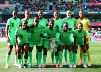 MELBOURNE, AUSTRALIA – JULY 21: Players of Nigeria pose for a team photo prior to the FIFA Women’s World Cup Australia & New Zealand 2023 Group B match between Nigeria and Canada at Melbourne Rectangular Stadium on July 21, 2023 in Melbourne, Australia. (Photo by AFP)