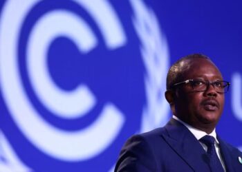 Guinea-Bissau’s President Umaro Sissoco Embalo speaks during the UN Climate Change Conference (COP26) in Glasgow, Scotland, Britain, November 2, 2021. Adrian Dennis/Pool via REUTERS