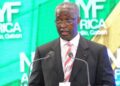 (FILES) Gabon’s Prime Minister Raymond Ndong Sima speaks during the opening session of the New York Forum Africa in Libreville on June 8, 2012. – Gabon’s military rulers on September 7, 2023 appointed Raymond Ndong Sima, a prominent opponent to ousted president Ali Bongo Ondimba, as interim prime minister following the country’s coup on August 30, state TV announced. Ndong Sima, a 68-year-old economist, served as prime minister under Bongo from 2012 to 2014 before becoming a critic of him and eventually challenging him unsuccessfully in elections in 2016 and 2023. (Photo by WILFRIED MBINAH / AFP)