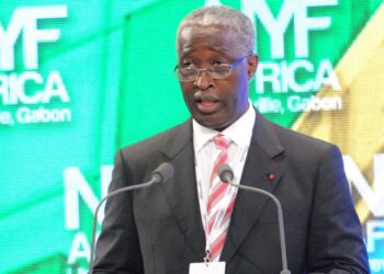 (FILES) Gabon’s Prime Minister Raymond Ndong Sima speaks during the opening session of the New York Forum Africa in Libreville on June 8, 2012. – Gabon’s military rulers on September 7, 2023 appointed Raymond Ndong Sima, a prominent opponent to ousted president Ali Bongo Ondimba, as interim prime minister following the country’s coup on August 30, state TV announced. Ndong Sima, a 68-year-old economist, served as prime minister under Bongo from 2012 to 2014 before becoming a critic of him and eventually challenging him unsuccessfully in elections in 2016 and 2023. (Photo by WILFRIED MBINAH / AFP)