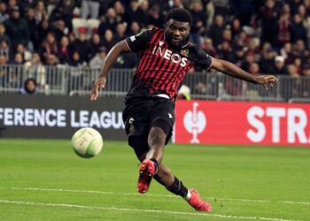 Nice’s Nigerian forward Terem Moffi shoots the ball during the UEFA Europa Conference League Group Last 16 Second leg match between OGC Nice and Sheriff Tiraspol at the Allianz Riviera in Nice. (Photo: AFP)