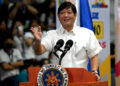 Philippine President Ferdinand Marcos Jr delivers a speech during his visit to a vaccination site in Manila on August 1, 2022. (Photo by JAM STA ROSA / AFP)