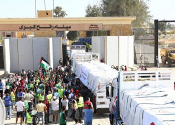 First aid trucks enter besieged Gaza from Egypt