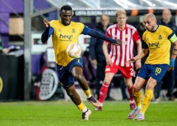 Victor Boniface of Royale Union Saint-Gilloise controls the ball during the UEFA Europa League Round of 16 match between Royale Union Saint-Gilloise and 1. FC Union Berlin at the Anderlecht Stadium on March 16, 2023 in Brussels, Belgium (Photo: AFP)