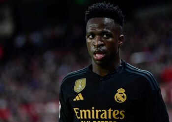 Real Madrid’s Brazilian forward #07 Vinicius Junior looks on during the Spanish league football match between Sevilla FC and Real Madrid CF at the Ramon Sanchez Pizjuan stadium in Seville on October 21, 2023. (Photo by CRISTINA QUICLER / AFP)