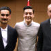 (ALTERNATIVE CROP) This handout picture taken on May 13, 2018 and released on May 14, 2018 by the Turkish Presidential Press office shows Turkish President Recep Tayyip Erdogan(R) posing for a photo with German footballers of Turkish origin Ilkay Gundogan (L) and Mesut Ozil (2nd L) in London. / AFP PHOTO / TURKISH PRESIDENTIAL PRESS SERVICE / KAYHAN OZER /