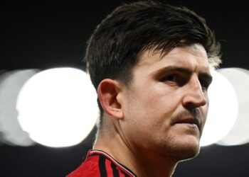 Manchester United’s English defender #05 Harry Maguire reacts at the end of the English Premier League football match between Manchester United and Luton Town at Old Trafford in Manchester, north west England, on November 11, 2023. – Manchester United wins 1 – 0 against Luton Town. (Photo by Oli SCARFF / AFP)