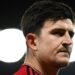 Manchester United’s English defender #05 Harry Maguire reacts at the end of the English Premier League football match between Manchester United and Luton Town at Old Trafford in Manchester, north west England, on November 11, 2023. – Manchester United wins 1 – 0 against Luton Town. (Photo by Oli SCARFF / AFP)