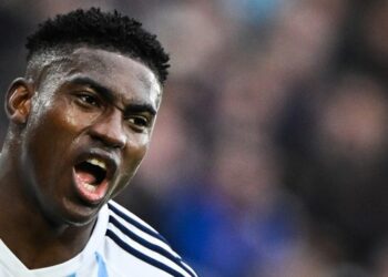 Nottingham Forest’s Nigerian striker #09 Taiwo Awoniyi celebrates after scoring his team first goal during the English Premier League football match between West Ham United and Nottingham Forest at the London Stadium, in London on November 12, 2023. (Photo by JUSTIN TALLIS / AFP)