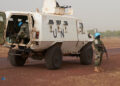 (FILES) Togolese soldiers of the United Nations Multidimensional Integrated Stabilisation Mission in Mali (MINUSMA) patrol the road between Mopti and Djenne, central Mali, on April 28, 2019. – The UN mission in Mali officially ended ten years of years of deployment in the country on December 11, 2023, its spokesperson said.The mission, known as MINUSMA, lowered the United Nations flag on its headquarters in the capital Bamako, its spokesperson Fatoumata Kaba told AFP. (Photo by MICHELE CATTANI / AFP)