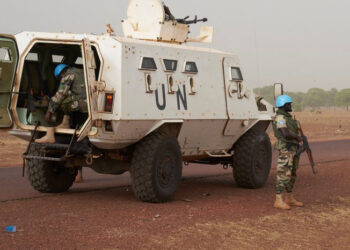 (FILES) Togolese soldiers of the United Nations Multidimensional Integrated Stabilisation Mission in Mali (MINUSMA) patrol the road between Mopti and Djenne, central Mali, on April 28, 2019. – The UN mission in Mali officially ended ten years of years of deployment in the country on December 11, 2023, its spokesperson said.The mission, known as MINUSMA, lowered the United Nations flag on its headquarters in the capital Bamako, its spokesperson Fatoumata Kaba told AFP. (Photo by MICHELE CATTANI / AFP)