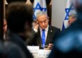 Israel's Prime Minister Benjamin Netanyahu chairs a cabinet meeting at the Kirya military base, which houses the Israeli Ministry of Defence, in Tel Aviv on December 24, 2023. (Photo by Ohad Zwigenberg / POOL / AFP)