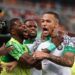 Nigeria’s defender #5 William Troost-Ekong (C) celebrates after shooting a penalty and scoring his team’s first goal during the Africa Cup of Nations (CAN) 2024 group A football match between Ivory Coast and Nigeria at the Alassane Ouattara Olympic Stadium in Ebimpe, Abidjan, on January 18, 2024. (Photo by FRANCK FIFE / AFP)