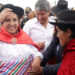 A handout picture released by the Peruvian Presidency shows President Dina Boluarte during the laying of the foundation stone for the asphalting of a road in the Chiara district in the Ayacucho region, some 570 km southeast of Lima, on January 20, 2024. – Peruvian President Dina Boluarte was assaulted and shaken by two women on Saturday during an official event in the Andean city of Ayacucho, where 10 people were killed in protests against her government. (Photo by Luis Iparraguirre / Peruvian Presidency / AFP)